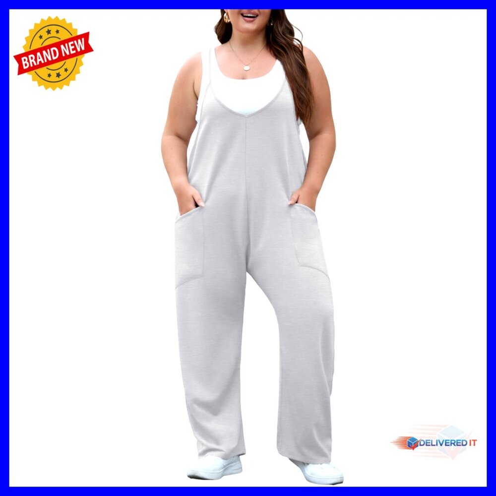 Plus Size Stretchy Jumpsuit With Adjustable Straps And Pockets